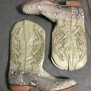 J.B Dillon genuine leather and snake skin boots